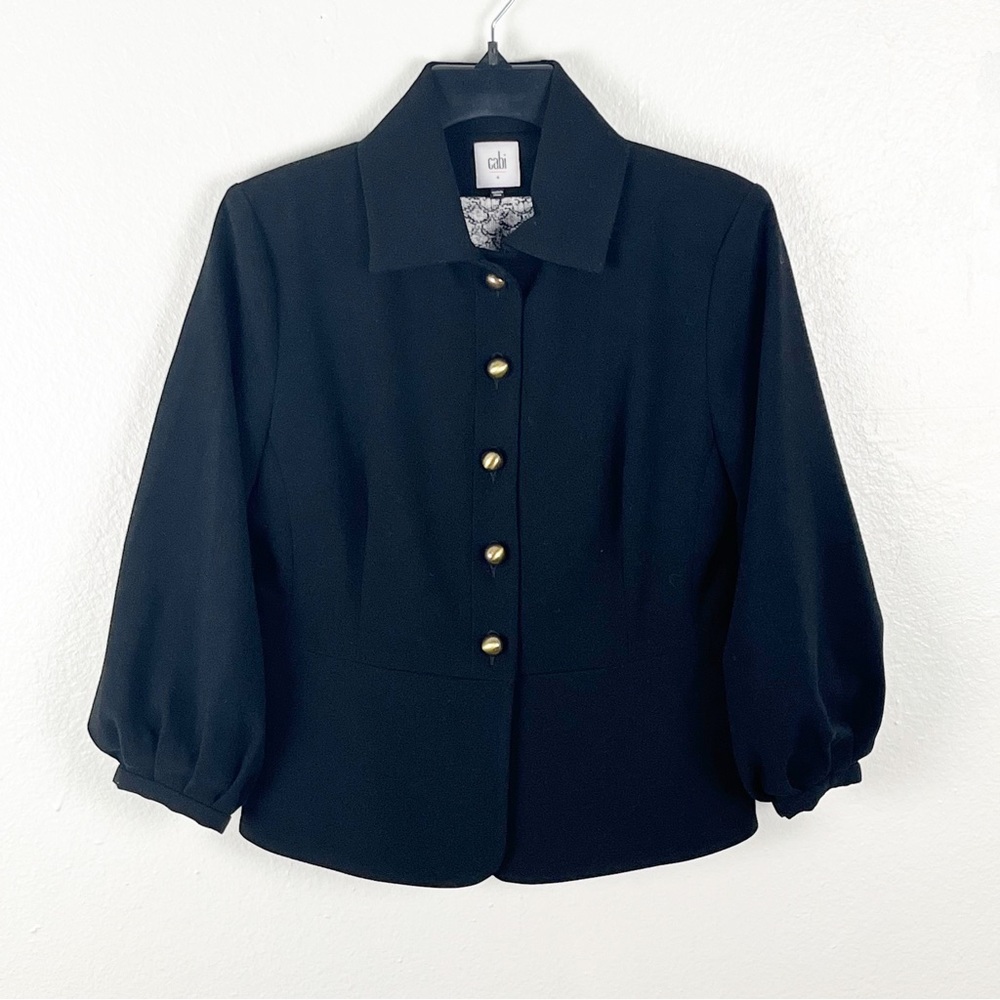 CABI Abbott Cropped Black Balloon Sleeve Lined Button Jacket Blazer 3027 Size 4